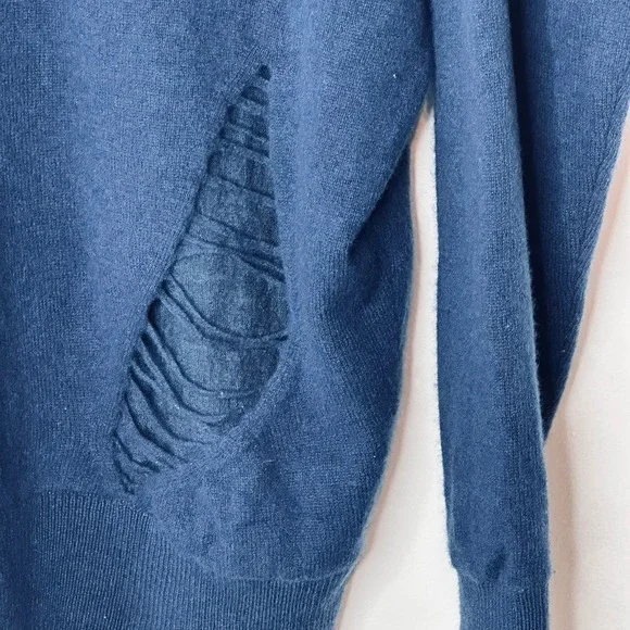 Helmut Lang Cashmere Navy Blue Distressed V Neck Oversized Sweater Womens Medium - Picture 4 of 13